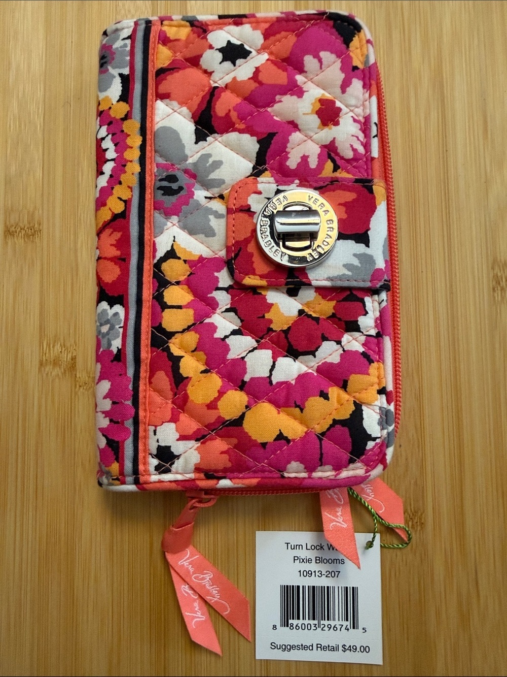 NWT Vera Bradley Pixie Blooms Quilted Turn Lock Wallet